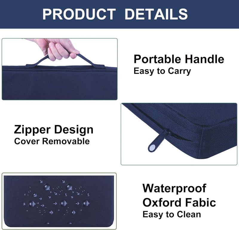 UCOMFEEL Portable Bleacher Seat Cushions with Handle, 2 Inches Thick, Waterproof Oxford Fabric, Zipper Design, Set of 2 (Blue) - Image 4